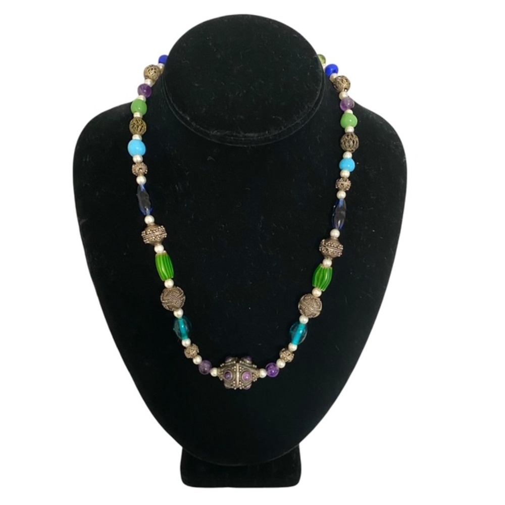 Unique Semi Precious Stones with Victorian Beads & Freshwater Pearls Necklace